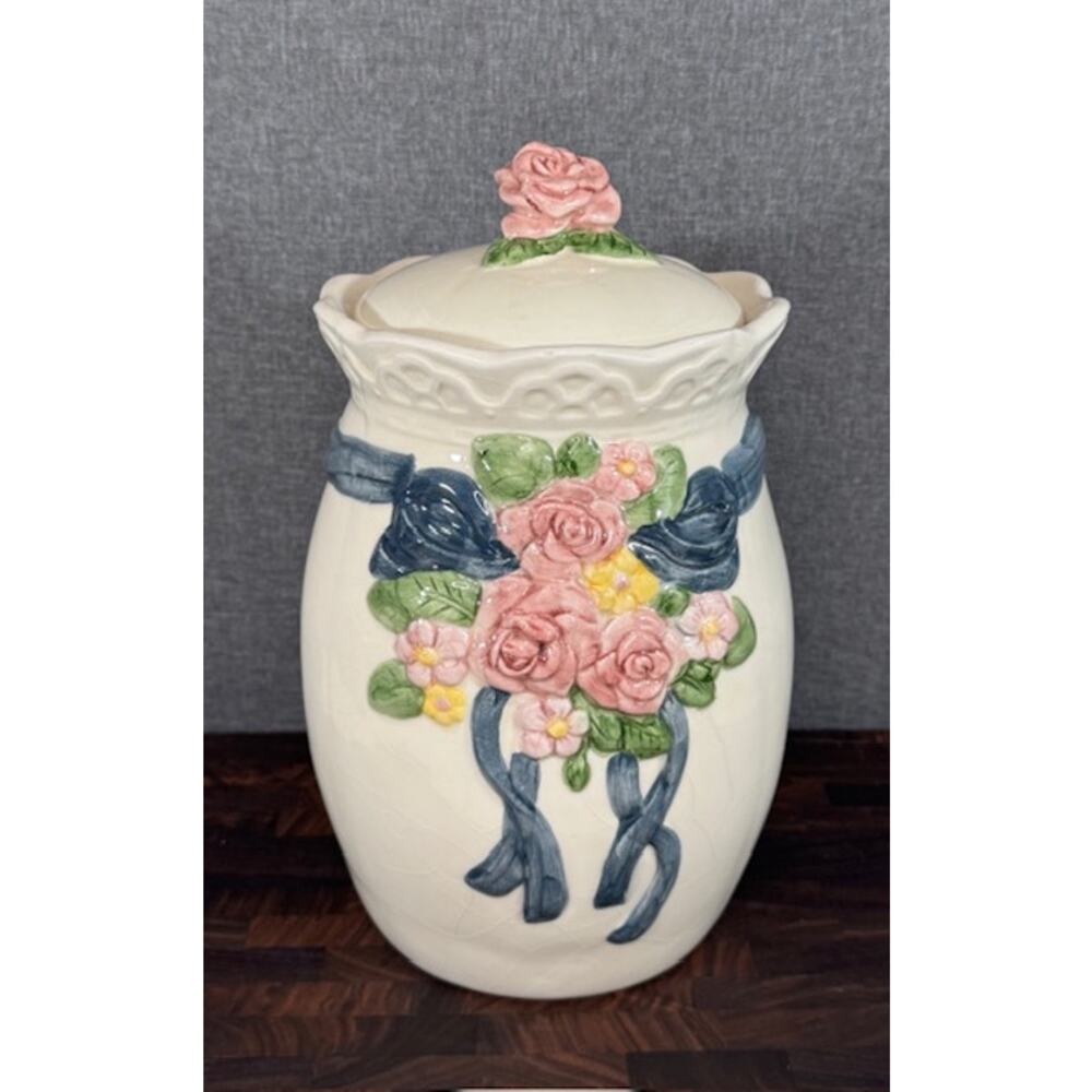 Vintage Florals and Bow Canister